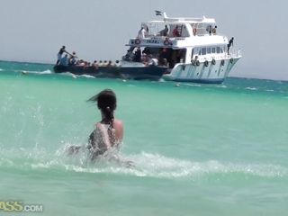 Fucking bitch enjoys wearing a small swimsuit on the beach. She spanks her booty and wants to take hot pictures with her girlfriends in the ocean. All covered with sand, one girlfriend of hers pose so sexy. They have a ride with a boat and keep waving at the camera. Other gal Lexxis enjoys taking a shower.